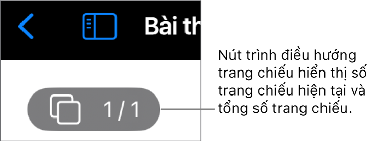 Nút trình điều hướng trang chiếu đang hiển thị số trang chiếu hiện tại và tổng số trang chiếu trong bài thuyết trình.
