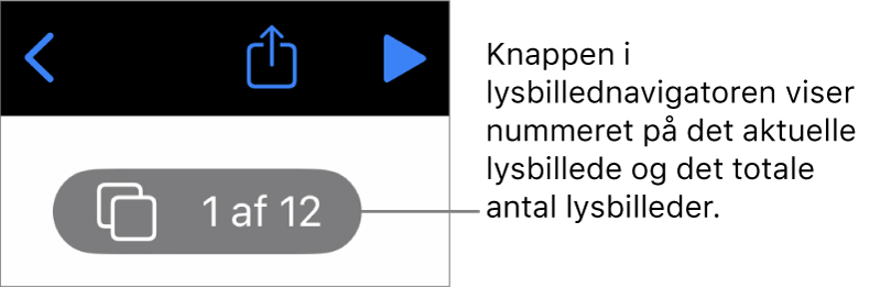 Lysbillednavigatoren, der viser det aktuelle lysbillednummer og det samlede antal lysbilleder i præsentationen.