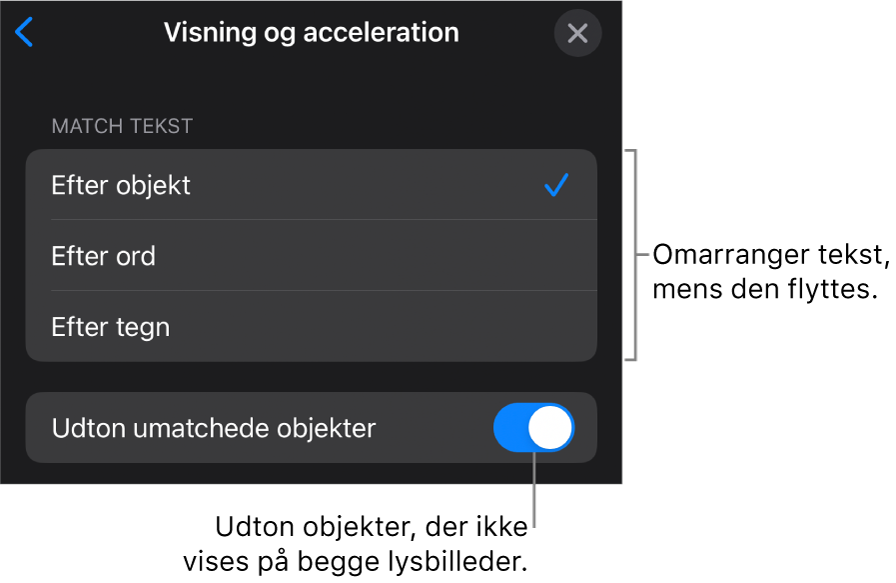 Magisk flytning-betjeningsmuligheder for visning og acceleration i vinduet Acceleration