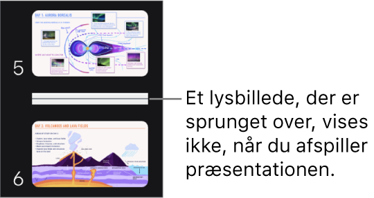 Lysbillednavigatoren med et oversprunget lysbillede, der vises som en vandret streg.