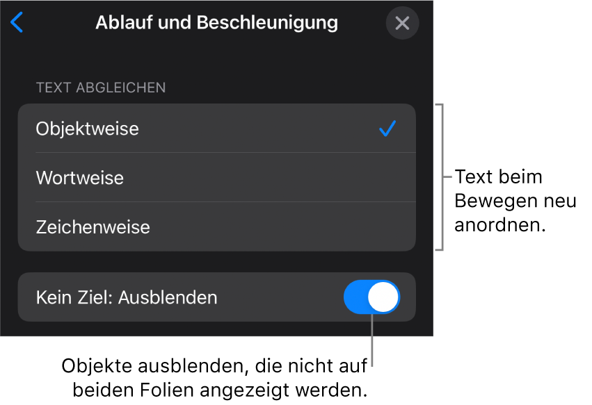 Ablauf- und Beschleunigungsoptionen für „Zauberei“ im Bereich „Beschleunigung
