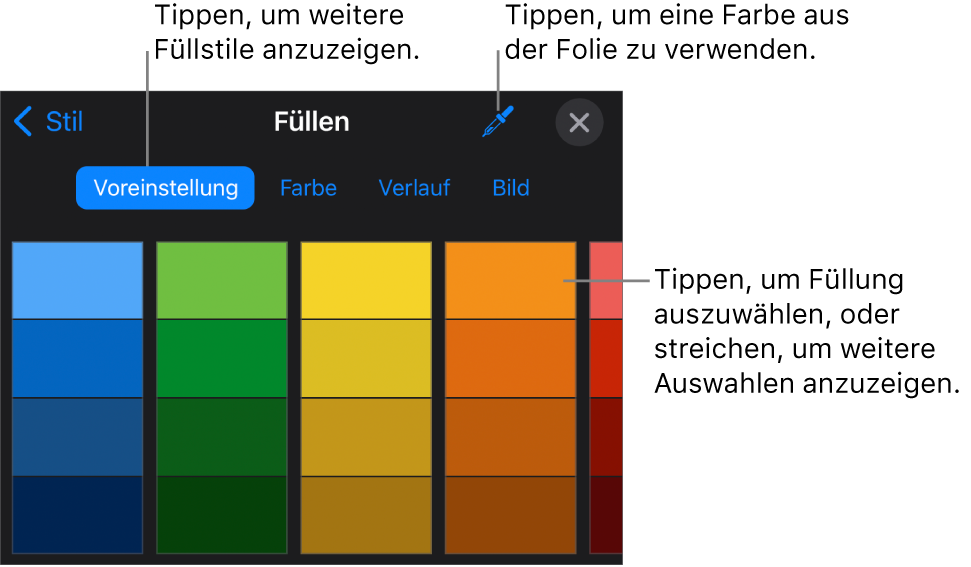 Fülloptionen im Tab „Stil“