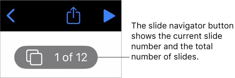The slide navigator button showing showing the current slide number and the total number of slides in the presentation.