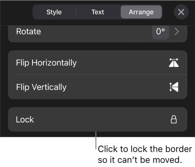The Arrange controls in the Format menu with the Lock button called out.