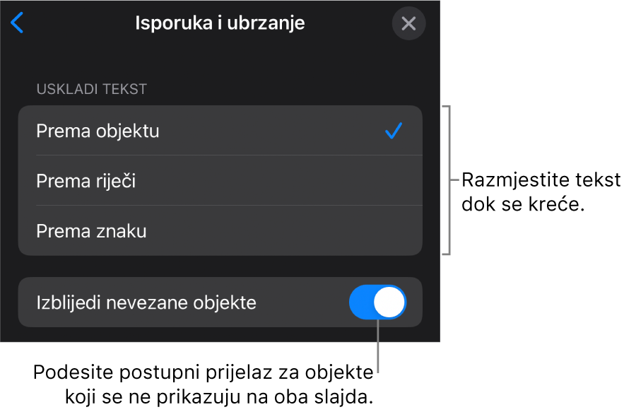 Opcije za isporuku i ubrzanje za Magični pomak u prozoru za Ubrzanje.