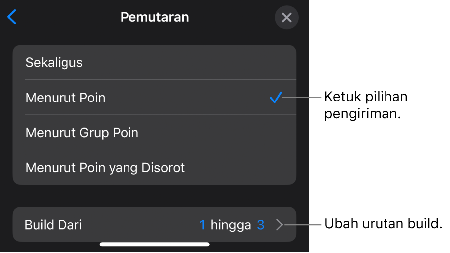 Pilihan Pengiriman di panel Mulai.