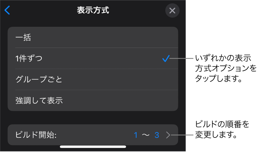 「イン」パネルの「表示方式」のオプション。