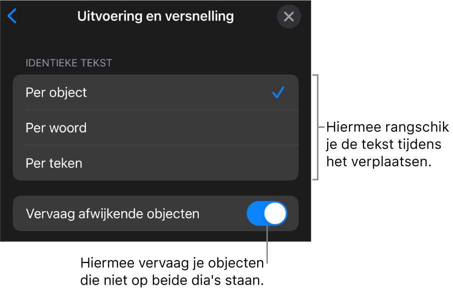 Opties voor de uitvoering en versnelling van 'Magisch verplaatsen' in het paneel 'Versnelling'.