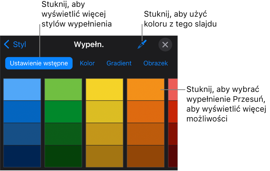 Opcje wypełnienia na karcie Styl.