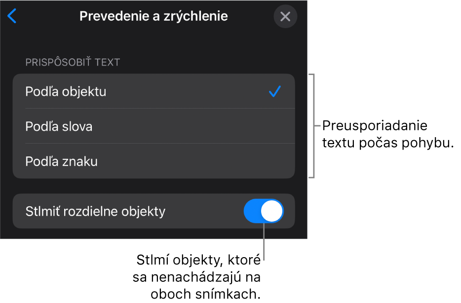 Možnosti doručenia a zrýchlenia pre Čarovný presun v paneli Zrýchlenie.