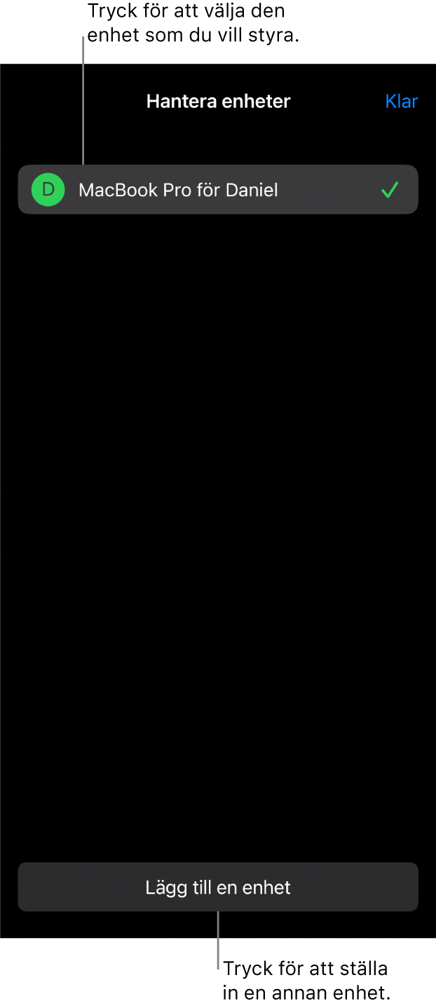 Panelen Hantera enheter som visar länken Lägg till en enhet.