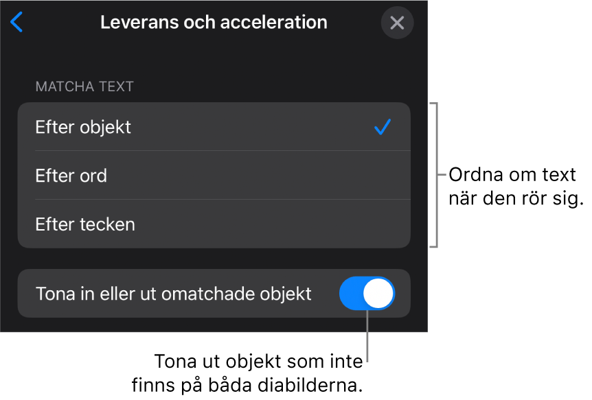 Leverans- och accelerationsalternativ för Magisk flytt i panelen Acceleration.