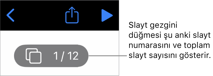 Şu anki slayt numarasını ve sunudaki toplam slayt sayısını gösteren slayt gezgini düğmesi.