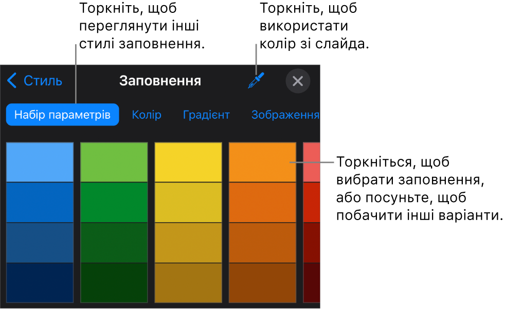 Опції заповнення на вкладці «Стиль».