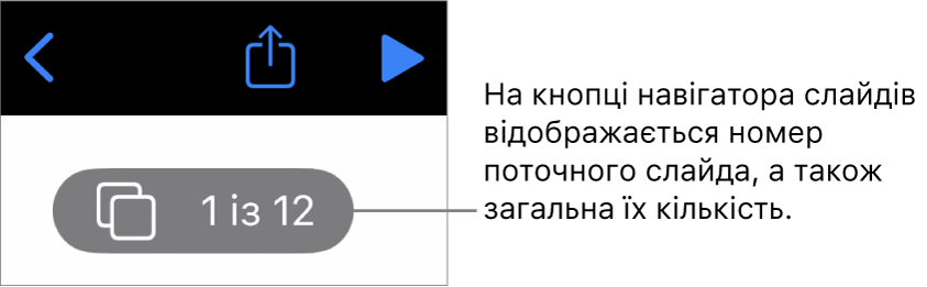 Кнопка навігатора по слайдах, що показує номер поточного слайда та загальну кількість слайдів у презентації.