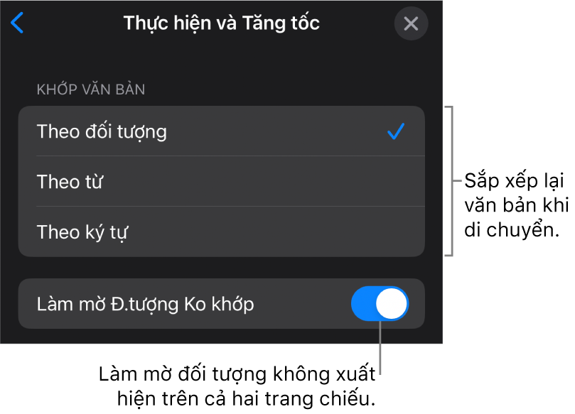 Các tùy chọn thực hiện và tăng tốc Chuyển động ma thuật trong khung Tăng tốc.