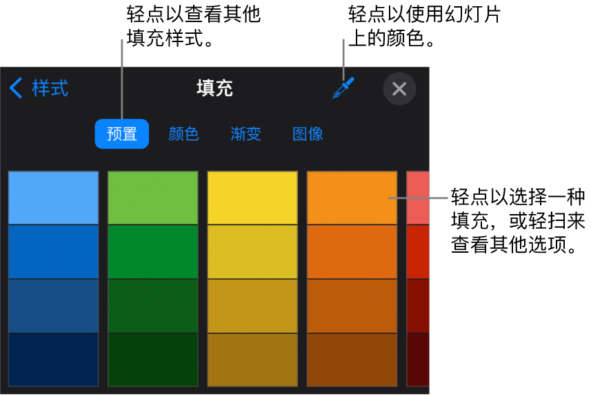“样式”标签中的“填充”选项。