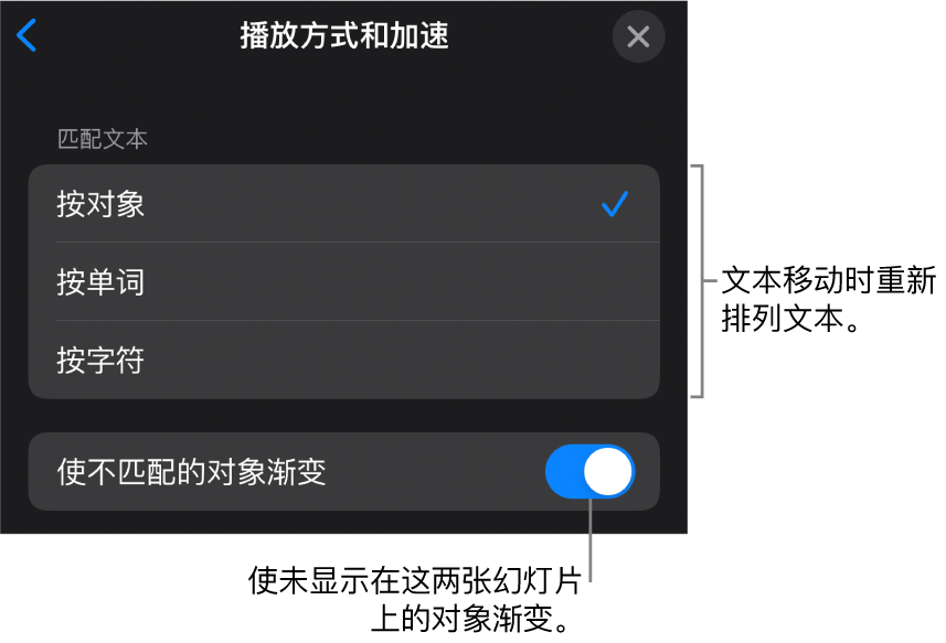 “加速”面板中“神奇移动”的播放方式和加速选项。