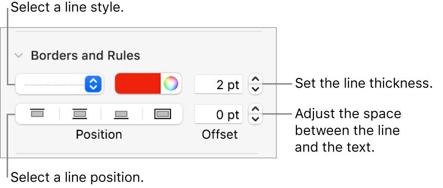 Controls to change the line style, thickness, position and colour.