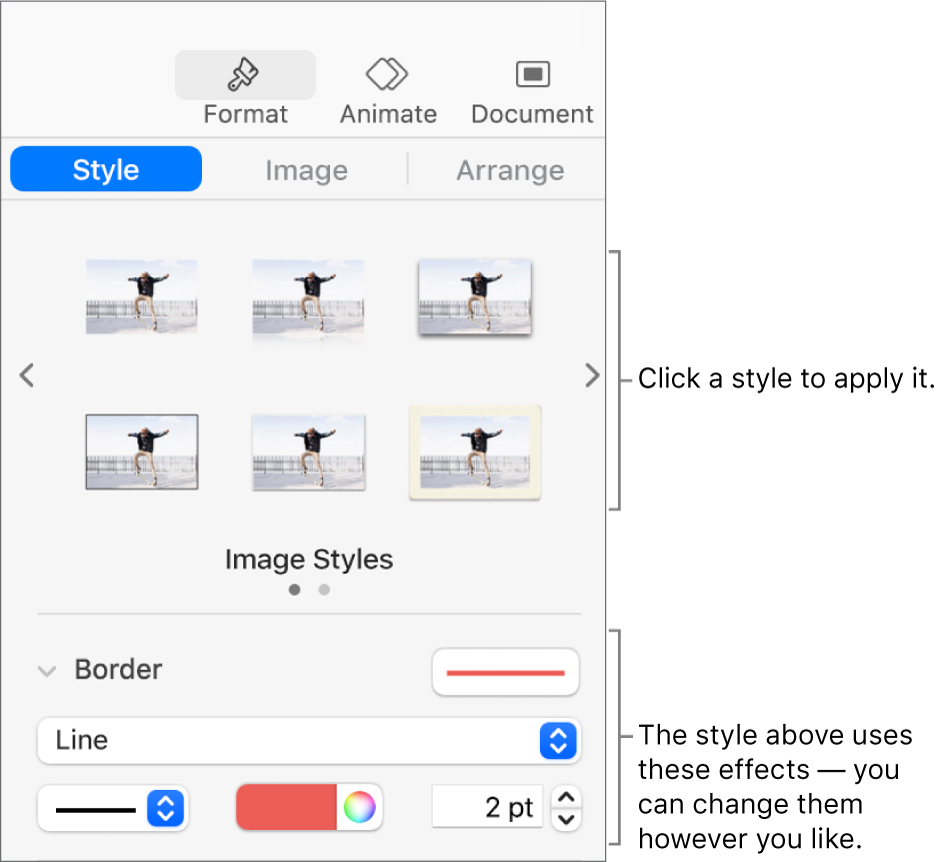 The Style tab of the Format sidebar showing object style options.