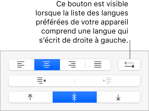 Le bouton Direction du paragraphe dans les commandes d’alignement de texte.