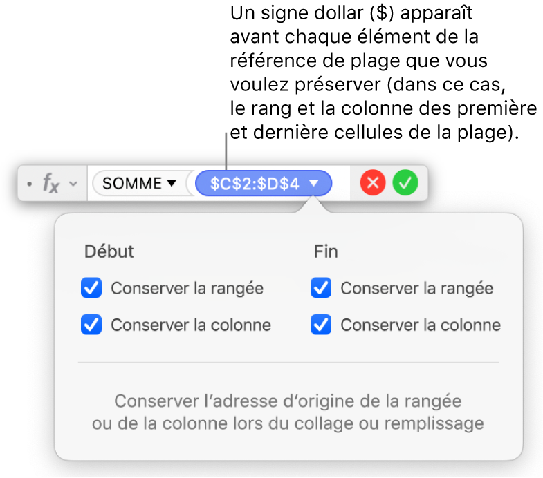 Formule avec les références à la rangée et à la colonne conservées.
