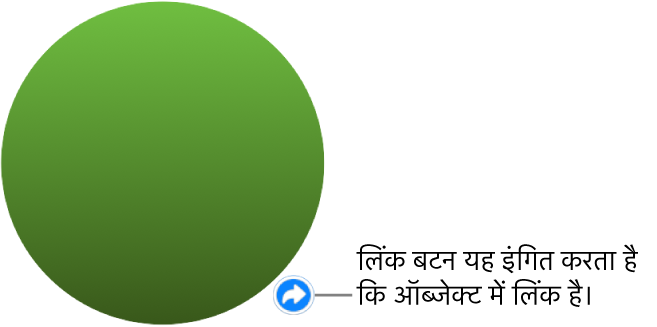 लिंक बटन के साथ एक हरा वृत्त जो बताता है कि ऑब्जेक्ट में लिंक है।