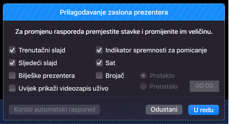 Dijaloški okvir Prilagodi zaslon prezentera.