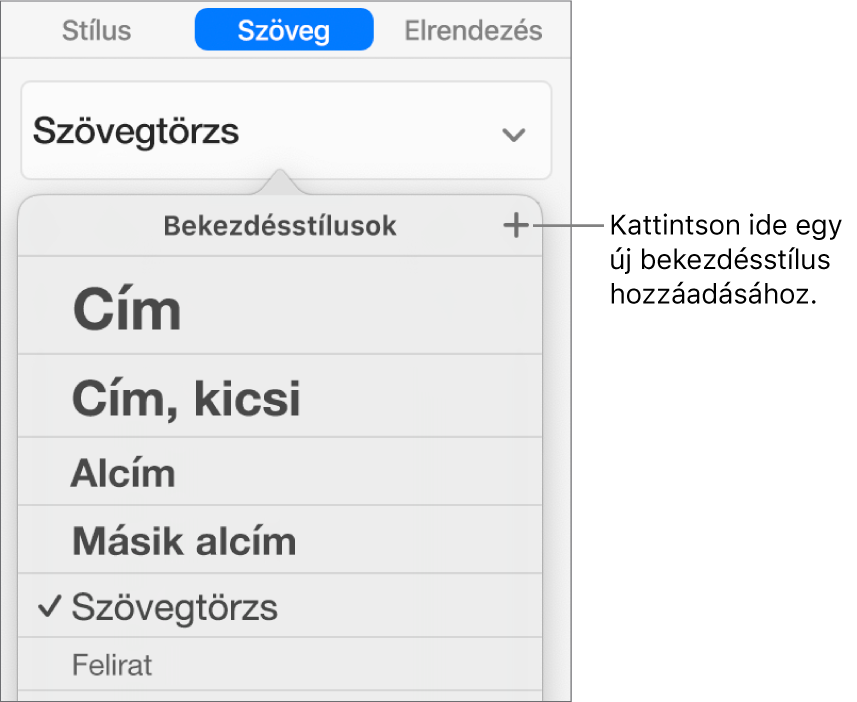 A Bekezdésstílusok menü az Új stílus gombot jelölő felirattal.