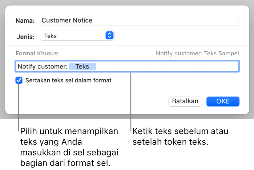 Format sel teks khusus.