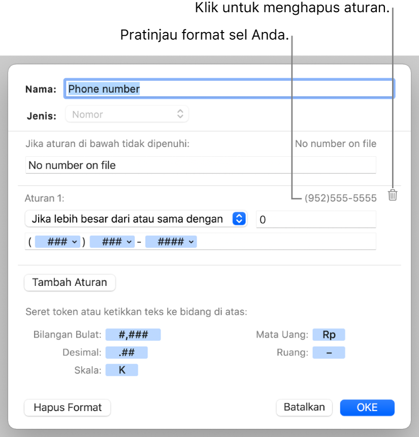 Format sel angka khusus dengan aturan.