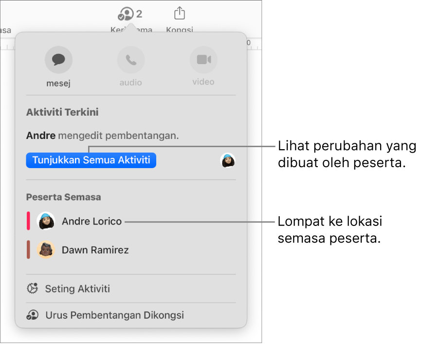 Menu kerjasama dengan dua peserta semasa disenaraikan.