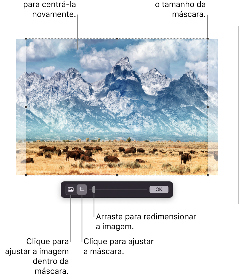 Os controlos de máscara sobre uma fotografia.