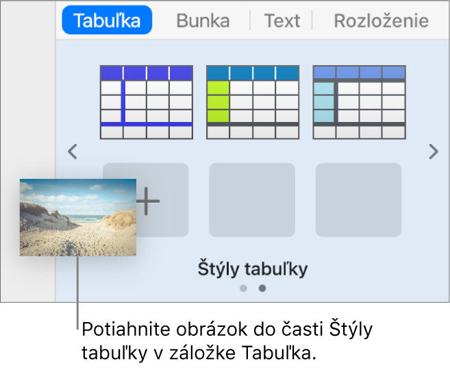 Vytvorenie nového štýlu potiahnutím obrázka na štýly tabuľky.