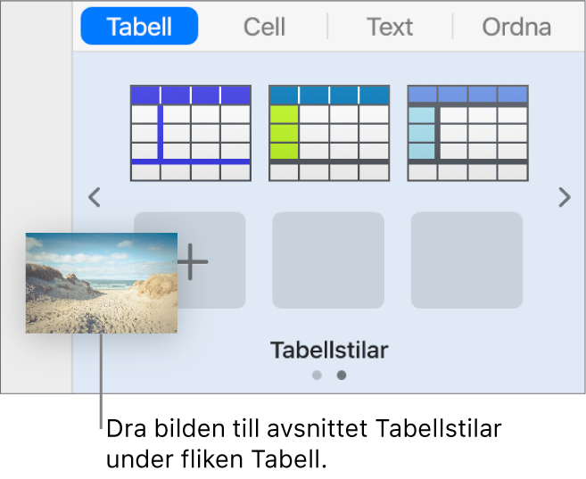 En ny stil skapas genom att en bild dras till tabellstilarna.