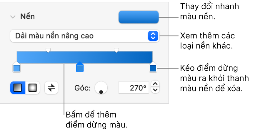 Các điều khiển để tô màu đối tượng.