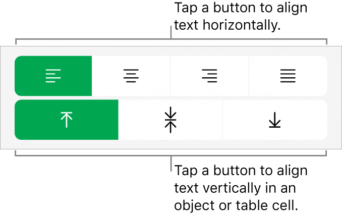 Horizontal and vertical alignment buttons for text.