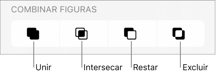 Botones Unir, Cruzar, Sustraer y Excluir debajo de Combinar figuras.