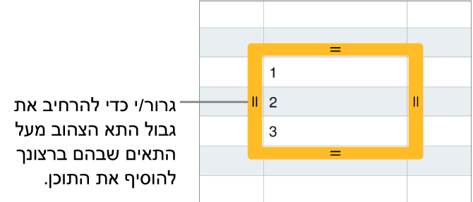 תא נבחר עם גבול צהוב גדול שניתן לגרור כדי למלא תאים באופן אוטומטי.