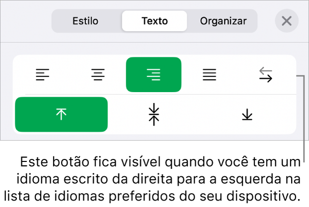 Seção Estilo do botão Formatar com balão explicativo para o botão bidirecional.