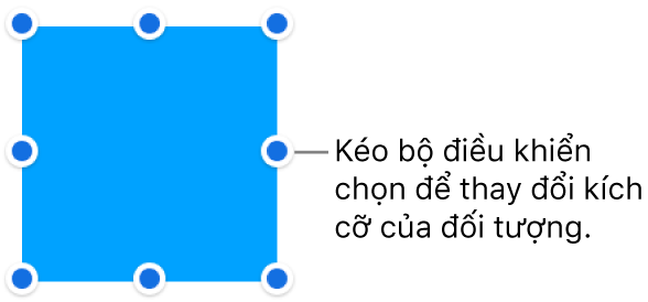 Đối tượng có các dấu chấm màu lam trên đường viền để thay đổi kích cỡ của đối tượng.