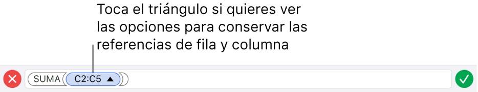 Editor de fórmulas indicando cómo conservar las referencias a filas y columnas cuando se copia o mueve la celda.