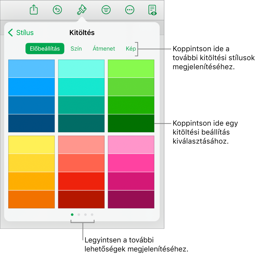 Kitöltési beállítások a Formátum gombbal elérhető Stílus lapon.