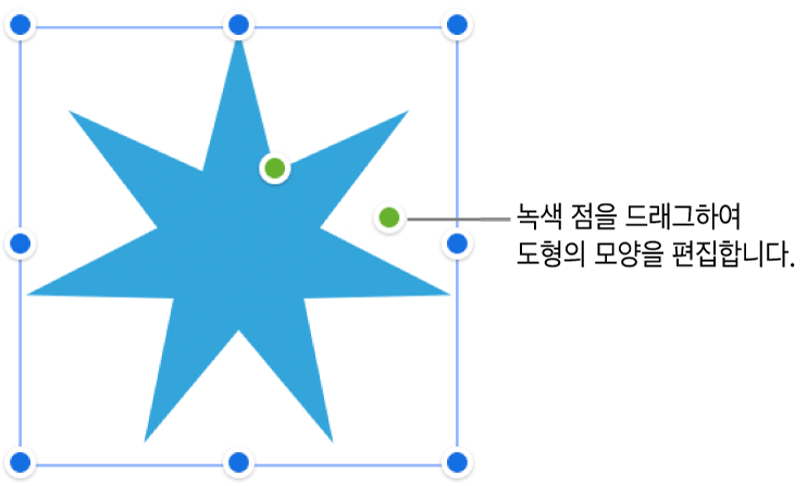 선택 영역 핸들이 있는 도형.