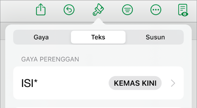 Gaya perenggan dengan asterisk di sebelahnya dan butang Kemas Kini di sebelah kanan.