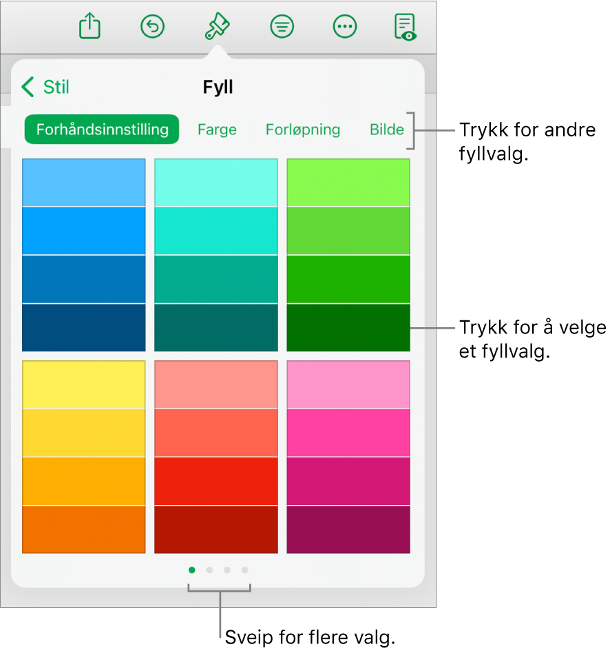 Fyllalternativer i Stil-fanen for Format-knappen.