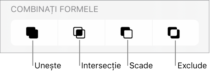 Butoanele Unește, Intersecție, Scade și Exclude de sub Combină formele .