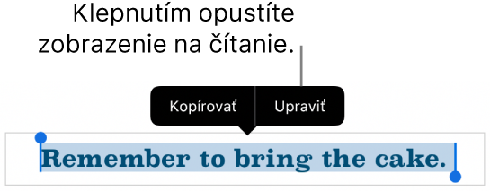 Je označená veta a nad ňou sa zobrazí kontextové menu s tlačidlami Kopírovať a Upraviť.