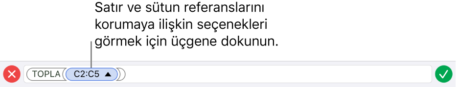 Hücre kopyalandığında veya taşındığında satır ve sütun referanslarının nasıl korunacağını gösteren bir Formül Düzenleyicisi.