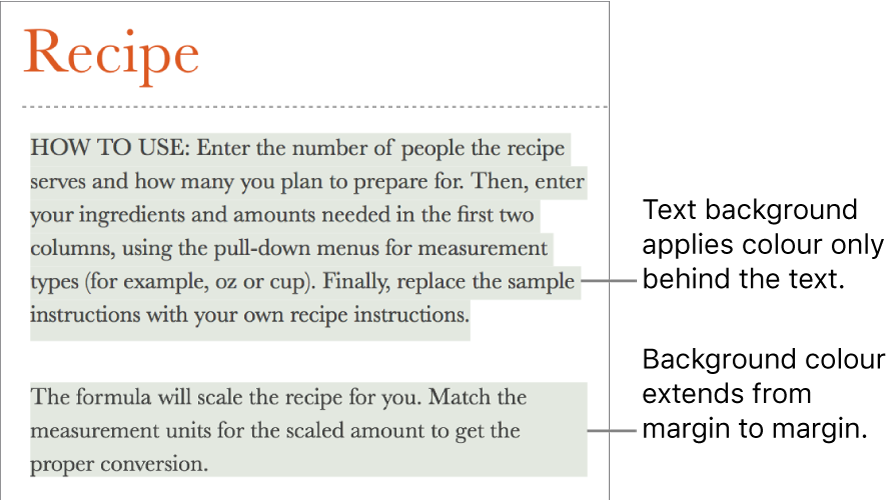 One paragraph with colour behind only the text and a second paragraph with colour behind it that extends from margin to margin in a block.